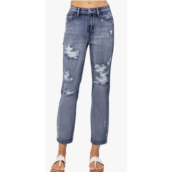 Judy Blue High Rise Destroyed Boyfriend Jeans (JB-82284) - Picture 1 of 8